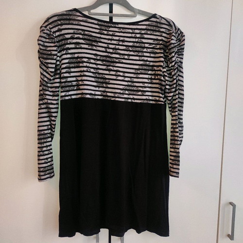 Opposé Black and White Striped Babydoll Dress Tunic Like New