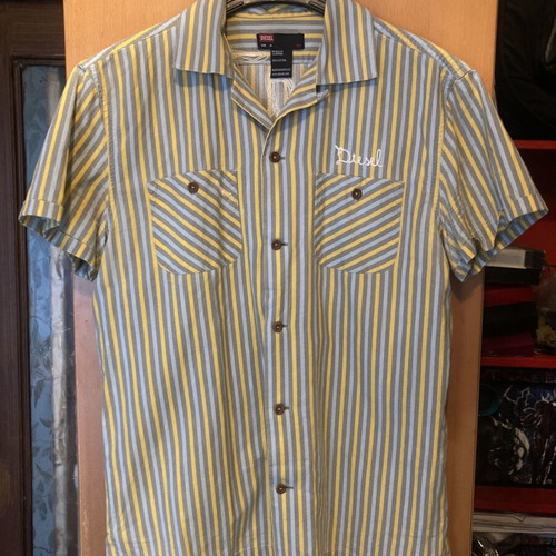 Diesel Y2K striped short-sleeve shirt used, size M, yellow and turquoise