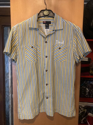 Diesel Y2K striped short-sleeve shirt used, size M, yellow and turquoise