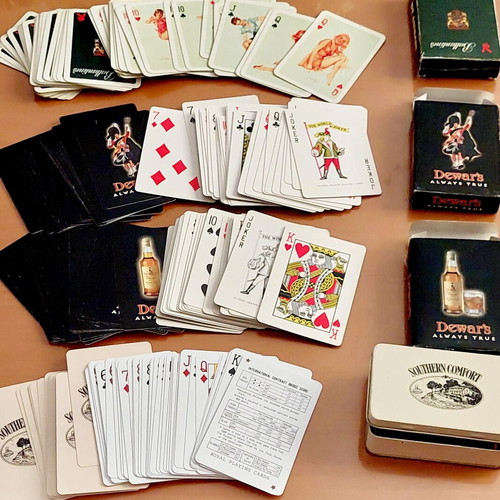 Vintage set of 4 playing cards used, 90s alcohol brands