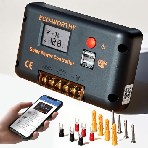30A Solar Charge Controller 12/24V PWM with Bluetooth and 2 USB Ports
