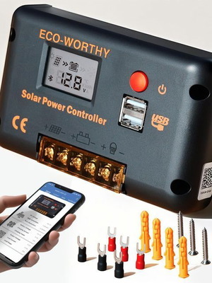 30A Solar Charge Controller 12/24V PWM with Bluetooth and 2 USB Ports