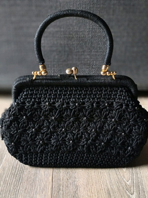 Knitted 1950s vintage handbag, like new, black