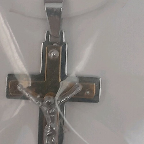 Small decorative cross with chain new, gold and silver colors