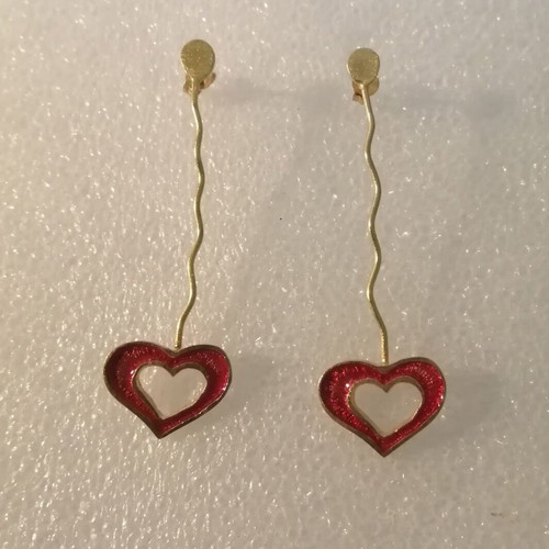 Silver earrings with 24kt gold plating and permanent red enamel, new