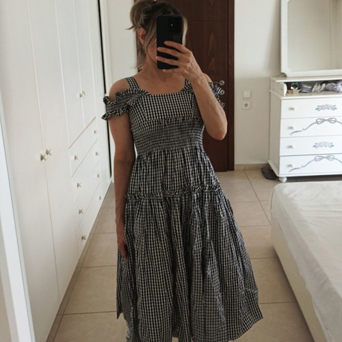 Brigitte Bardot Paris Midi Gingham Dress, Small, black and white