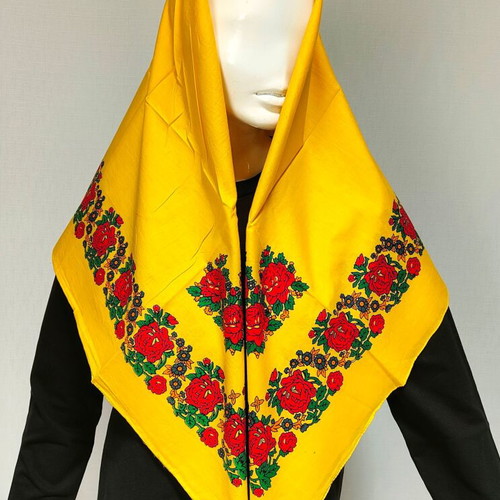 Traditional Women's Large Rhodes Scarf Yellow with Red Flowers 100x100cm MARK204 new