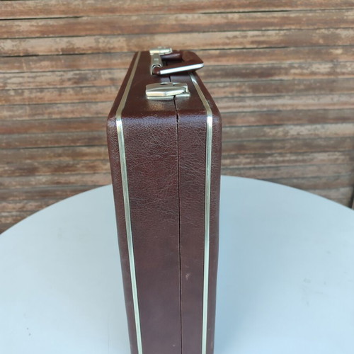 Vintage briefcase used, brown with checked lining