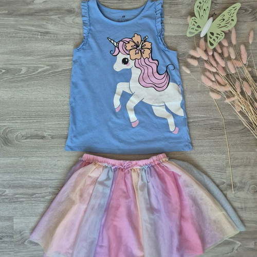 H&M Girls Set Size 134/140 Unicorn Top and New Tulle Skirt