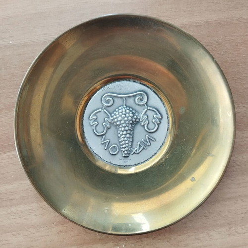 Vintage decorative plate Ilia Lalaounis, silver 925 & brass