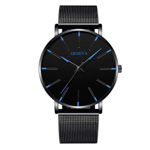 Men's watch new, stylish black metal strap