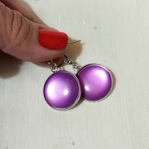 Round earrings with purple cabochon new stainless steel