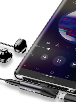Baseus Adapter L41 USB-C αρσενικό σε 3.5mm θηλυκό και USB-C θηλυκό για Huawei, σαν καινούργιο, μαύρο