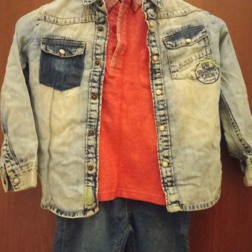 Set of Jogger denim pants, OVS denim shirt and Porio Lucciano shirt for boy 4-5 years like new