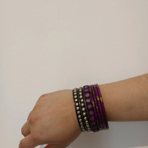 Bracelet set used, pack of 7, purple and gold-silver