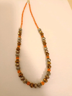 Necklace 55596 new handmade, brown and orange