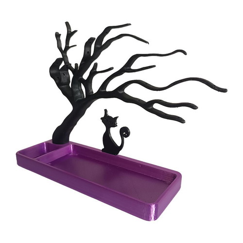 Jewelry Tray Black Cat and Tree 3D Printed Made to Order