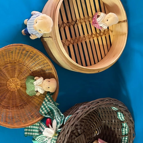Set of 3 new wicker baskets in different colors