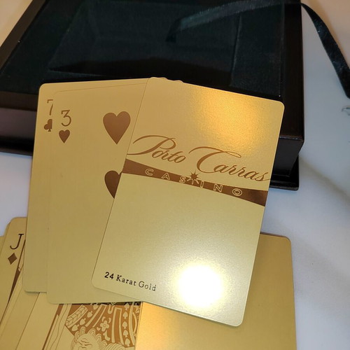Collectible 24K Gold Playing Cards Casino Porto Carras used with Wooden Case