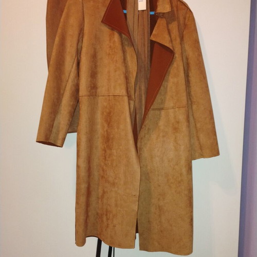 Women's trench coat with suede texture new, camel color, size L with midi skirt gift