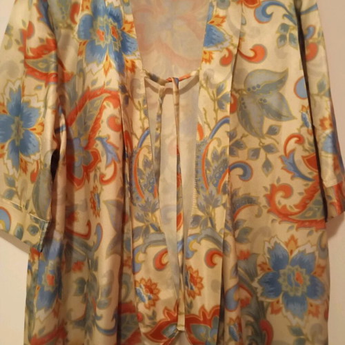 Kimono robe asymmetrical satin like new, multicolored