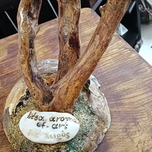 Decorative olive tree handmade from driftwood and metal
