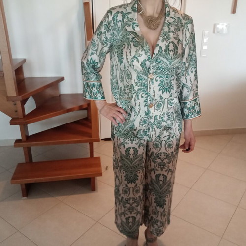 Lynne satin-look suit Large like new, spring-summer, white-green