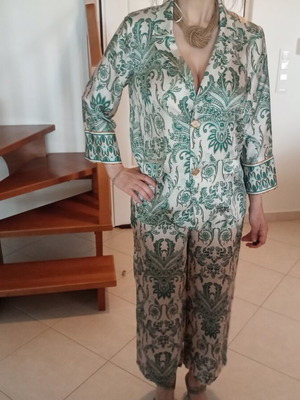 Lynne satin-look suit Large like new, spring-summer, white-green