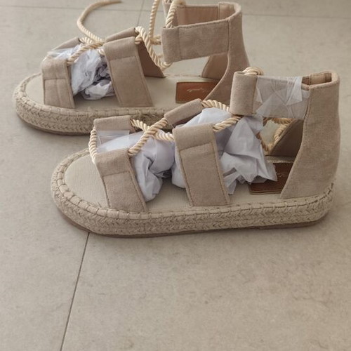 Women's Espadrille Sandals Taupe with Jute Sole and Gladiator Style