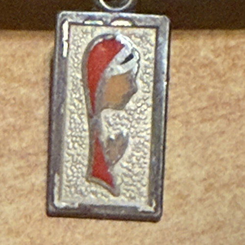 Silver Panagitsa pendant like new, red and silver