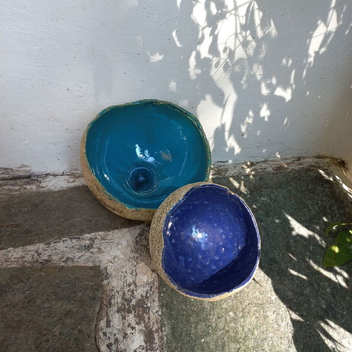 Ceramic decorative bowl set like new, turquoise and dark blue