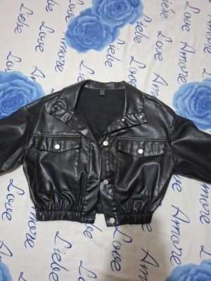 Κοντό μαύρο μπουφάν δερματίνη Shein cropped bomber, σαν καινούργιο, μέγεθος Μ