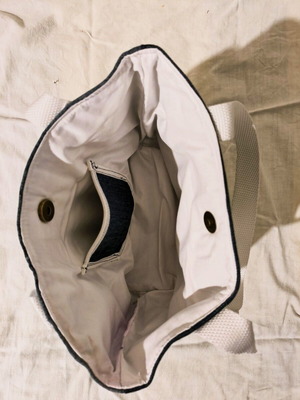 Handmade jean handbag new, white and blue