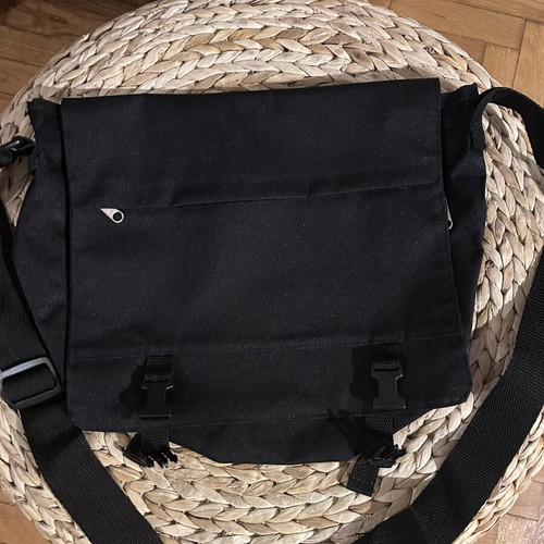Black shoulder messenger bag with strap