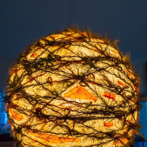 Handmade ceiling light used, made of papier-mâché and other materials
