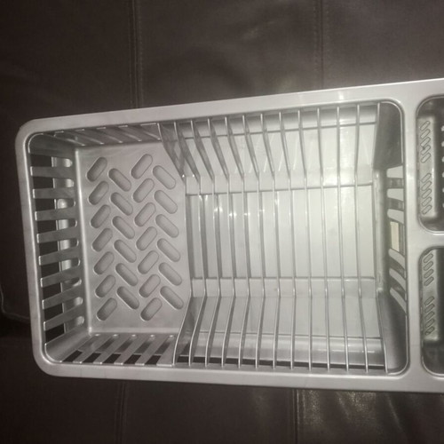 Plastic dish rack with drip tray, grey, 46cm x 28cm