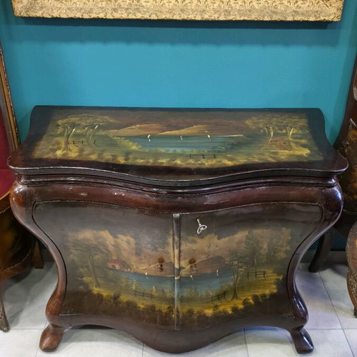 Masterpiece Louis XV Bombe Cabinet like new with hand-painted oil landscape
