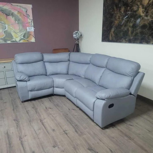 Gray leather corner sofa with manual reclining mechanism new