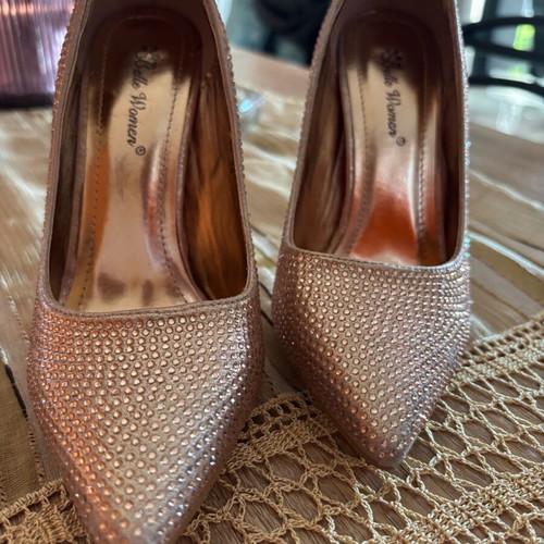 Heels with rhinestones new, pink gold size 36