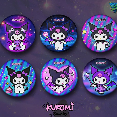 Kuromi pins new, set of 6, 2.5 cm diameter