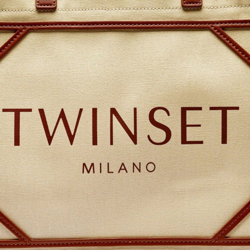 Twinset shopper bag used, canvas, beige and brown