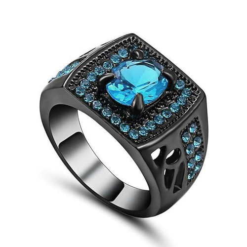 Aquamarine Ring with Black Rhodium Coating New
