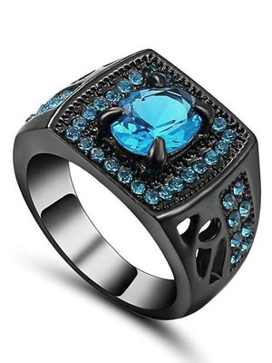 Aquamarine Ring with Black Rhodium Coating New
