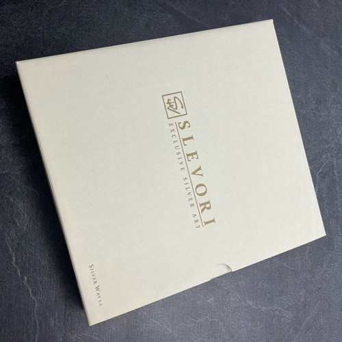 Leather photo album ecru with silver heart and rings design, new