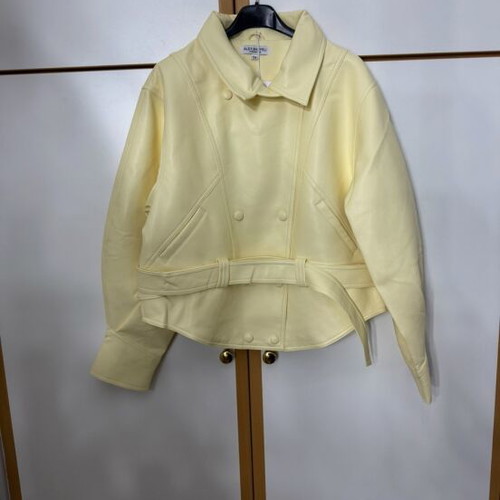 Yellow leather jacket with large lapel and belt one size new