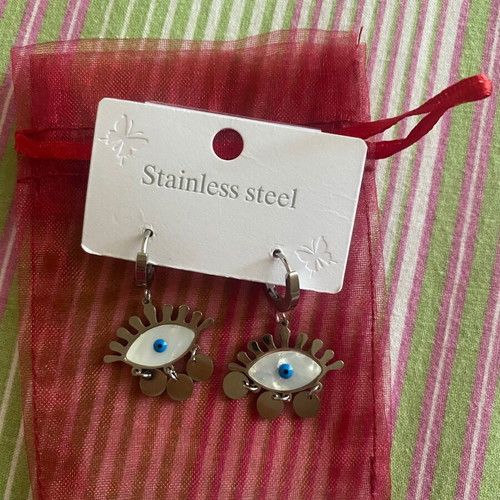 Stainless steel eye-shaped dangling earrings new