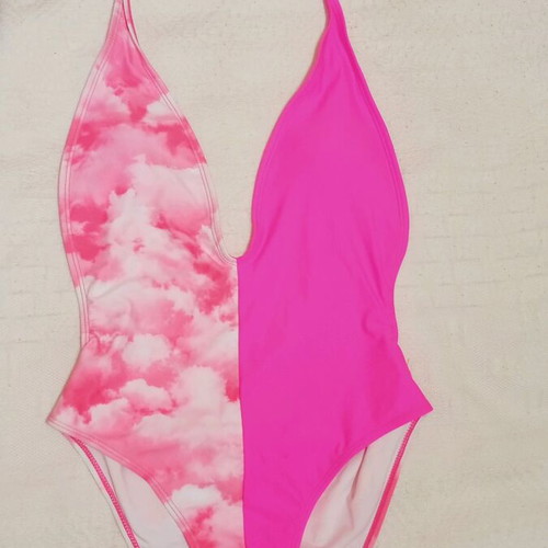 One-piece swimsuit new, size M, white and pink