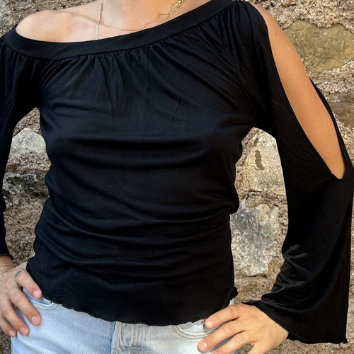 Y2K black off shoulder top with cut out sleeves like new