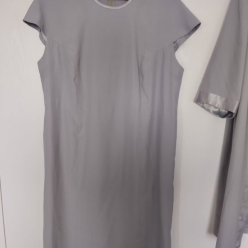 Women's formal clothing set used, gray silver jacket and dress medium/large