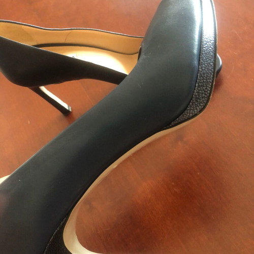 Fratelli Karida leather peep-toe pumps, blue, heel 8 cm
